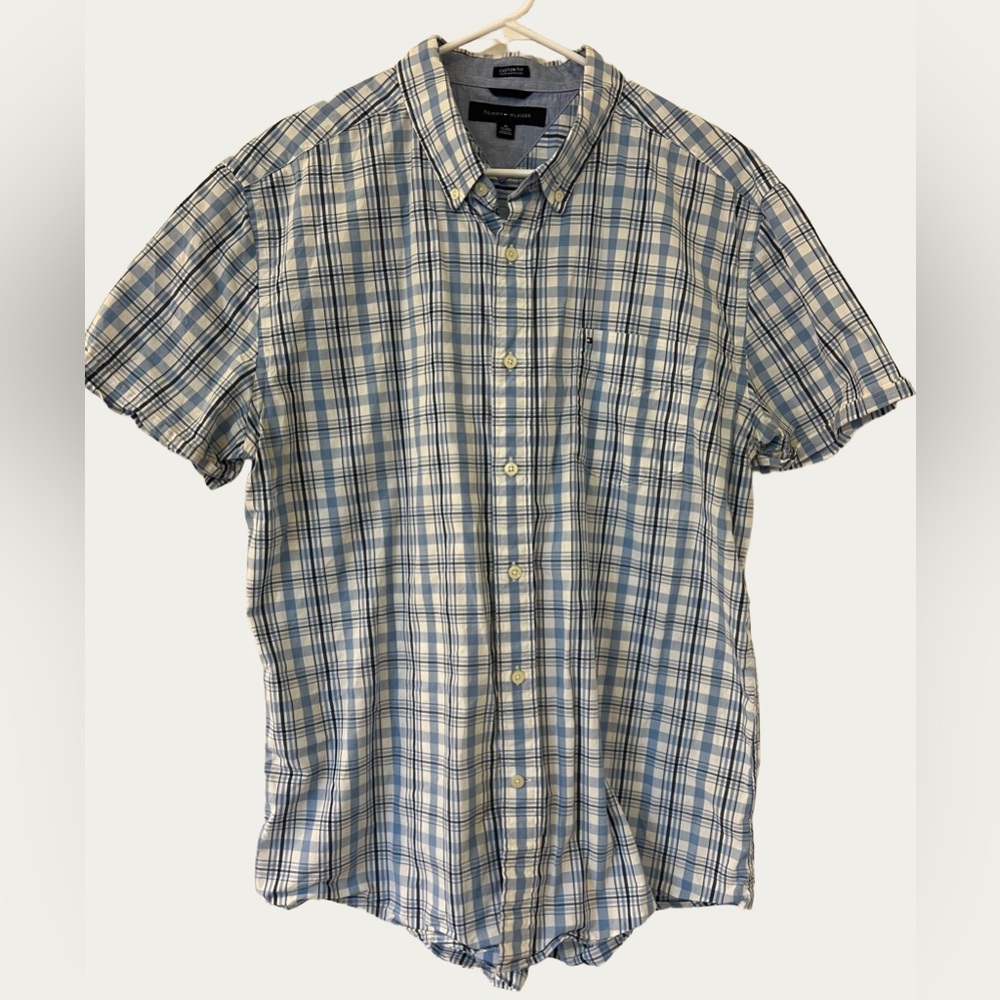 Tommy Hilfiger Men's Light‎ Blue Checkered Shirt Size XL